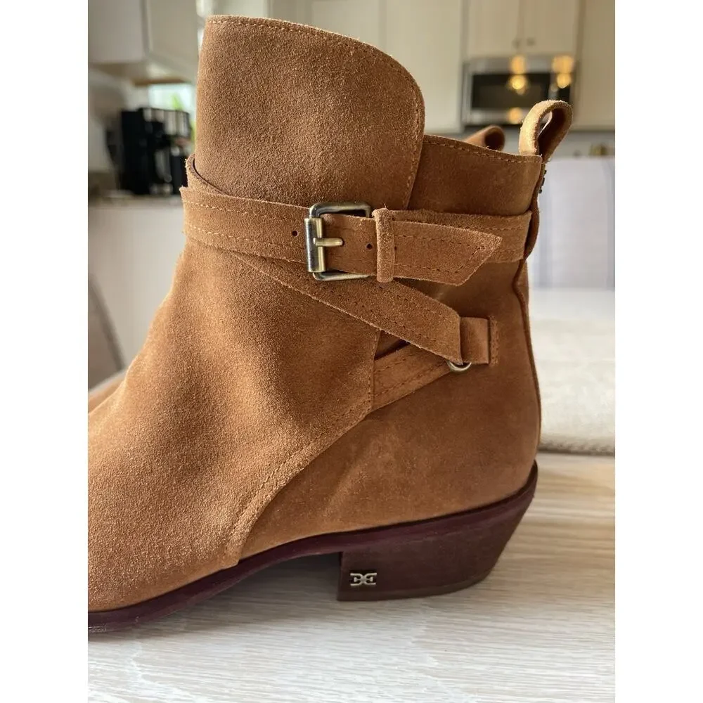 NEW Sam Edelman Polina Suede Heeled Booties Womens Size 10W Brown Leather